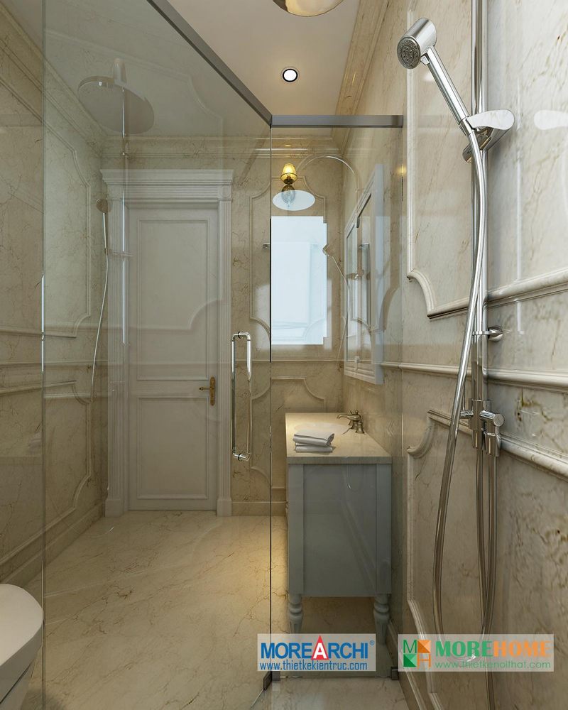 Thiết kế kiến trúc nội thất phòng tắm biệt thự tân cổ điển RiverSide Long Biên